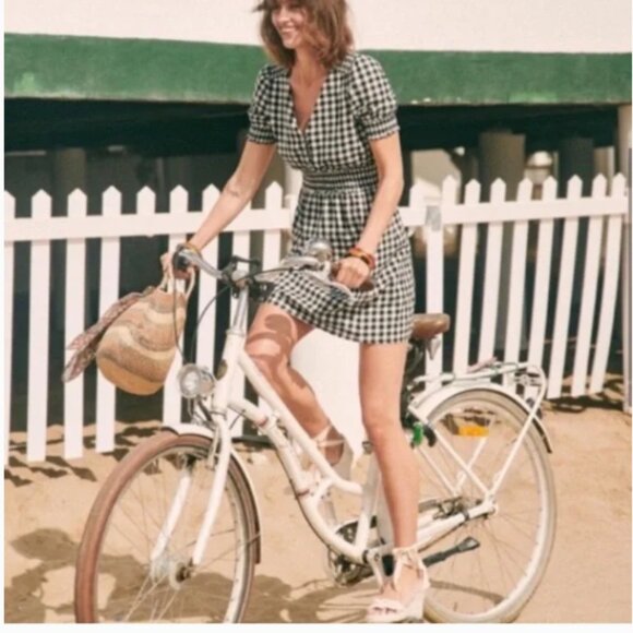 Sezane Sixtine Gingham Mini Dress Black White Plaid - Picture 6 of 10